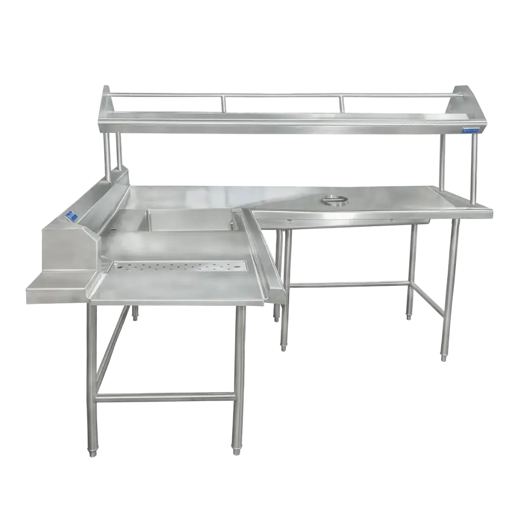 MESA EN L RECIBO DE LOZA SUCIA, 2.60+1.60X0.76X0.90	 