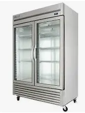 [TRU-49G-HC-FGD01] REFRIGERADOR VERTICAL 2 SECCIONES 2 PUERTRAS ABATIBLES DE CRISTAL, SEIS PARRILLAS CON RECUBRIMIENTO GRIS CON CERRADURAS Y RUEDAS DE 4" 